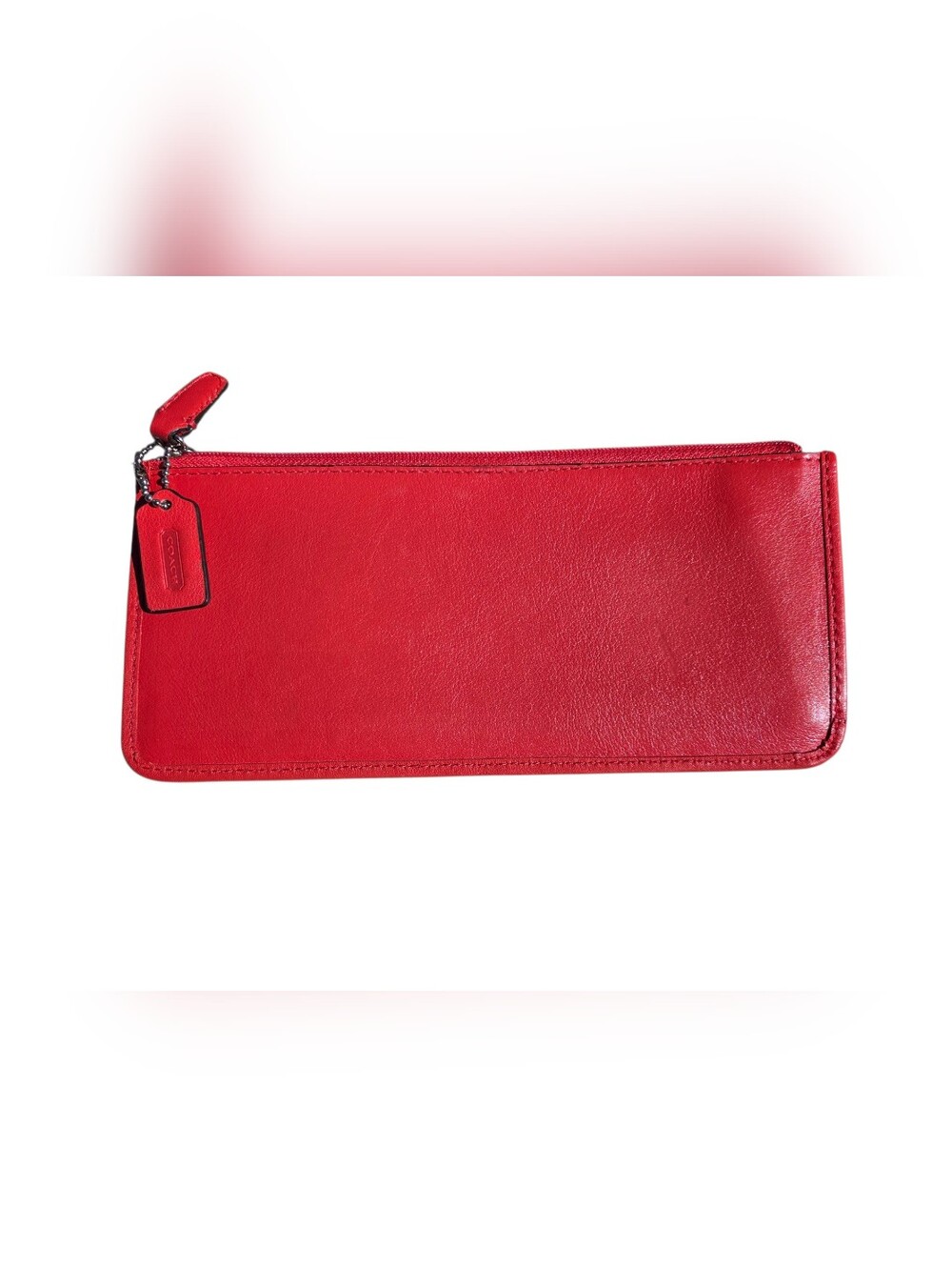 Coach - Orange Red Leather Slim Large Accessory Case Zip Pouch Wallet Billfold - Picture 2 of 8